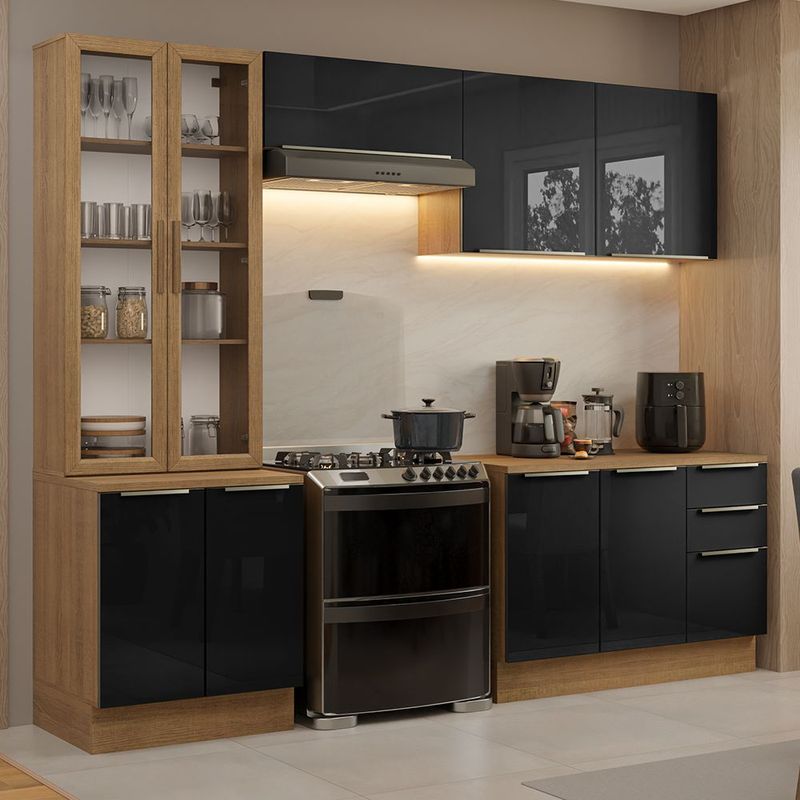 01-GRLX2700047K-perspectiva-ambientada-armario-cozinha-completa-270cm-rustic-preto-lux-madesa-04