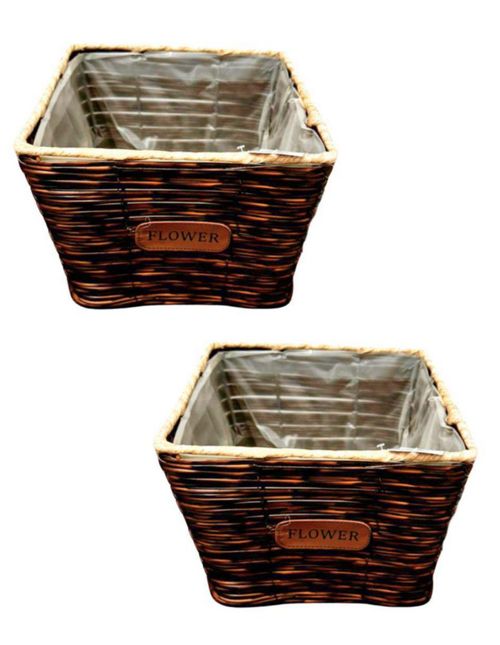 Cesta Decorativa de Mimbre para Flores, 18 x 18 x 13 cm, Color Chocolate