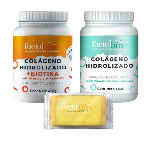 Kit colágeno biotina y jabón azufre 450g FacialTime