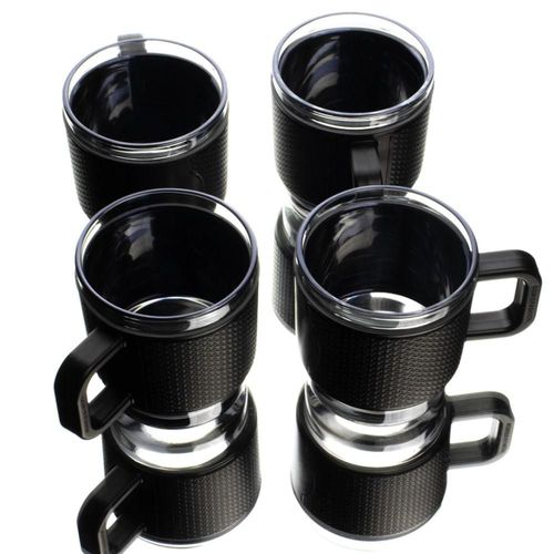 Set 4Tazas Vidrio 350ml Cubierta y Agarradera Plástico Brang