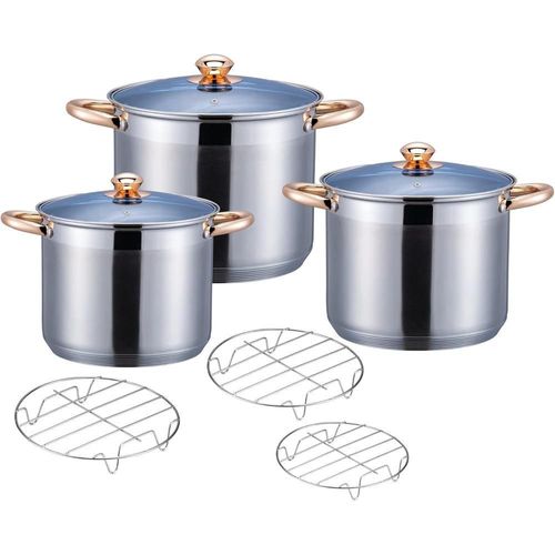 3 OLLAS VAPORERAS CON REJILLA 9L, 11.1L Y 13.5L ACERO INOX