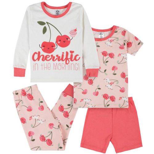 Pijama Gerber 4 piezas niña algodón blanco rojo 1 a 5 años