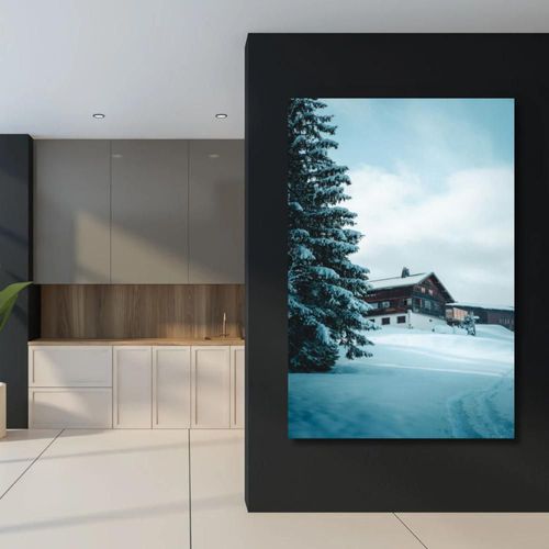 Cuadro Decorativo Paisaje Bosque Nevado 143cm X 89cm Marco Madera