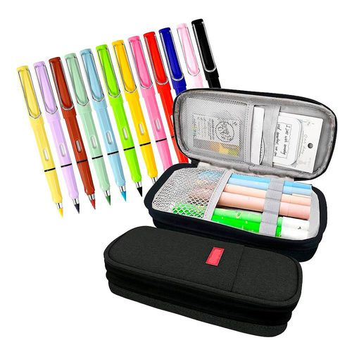 Estuche De Gran Capacidad Negro Más 12 Lápices Infinitos