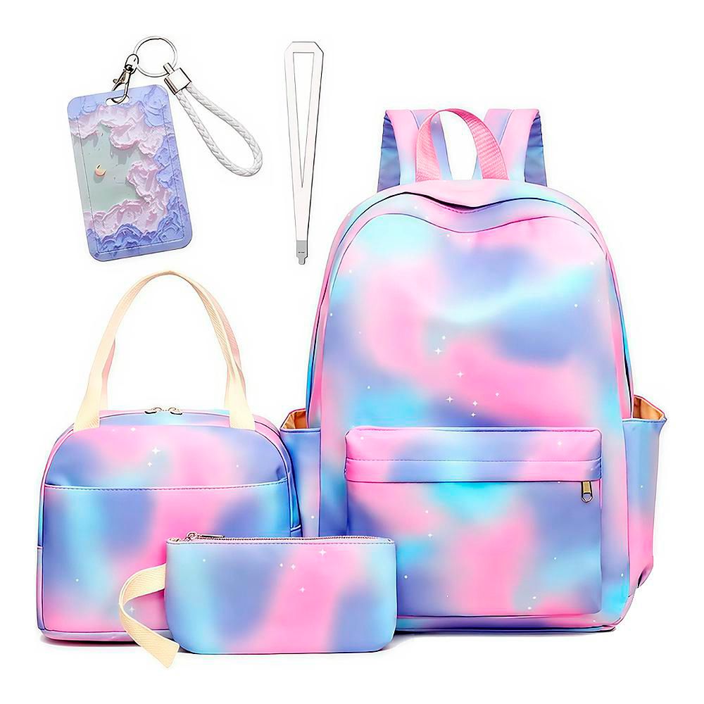 Set De Mochila Escolar En Con Bolsa, Estuche Y Tarjetero Morado