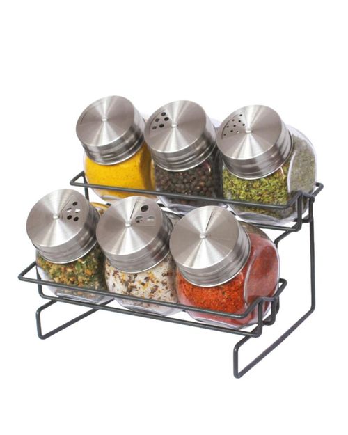 Organizador de especias de acero inoxidable con 6 tarros de especias