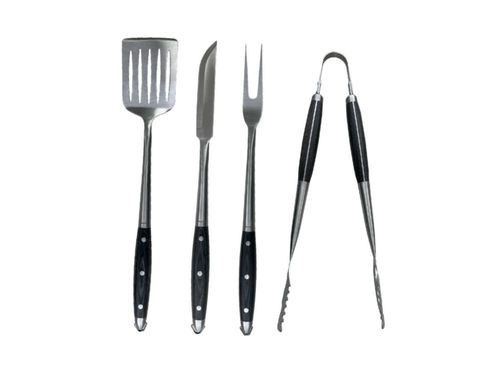Parrilla Set de 4 - Tenedor, Chuchillo, Espátula, Pinza para Cocina con Anillo para Colgar