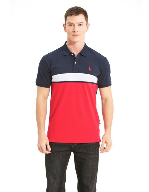 Playera Polo roja con franjas de la marca Hpc Polo