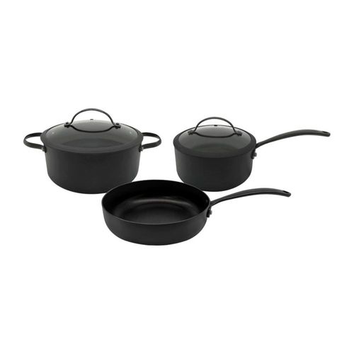 Bateria De Aluminio Negra Con Tapa De Silicona 5 Piezas