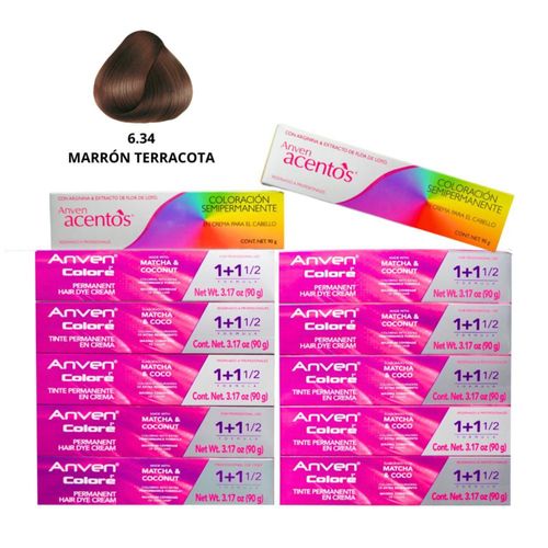 KITS TINTENSÍFICATE ANVEN COLORE TINTE 6.45 MARRÓN CHOCOLATE 90G 10 PIEZAS