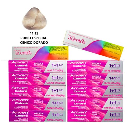 KITS TINTENSÍFICATE ANVEN COLORE TINTE  11.13 RUBIO ESPECIAL CENIZO DORADO 90 g