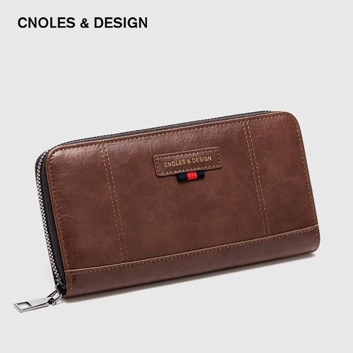 Cartera Cnoles Larga de Cuero Sintético Café para Hombre