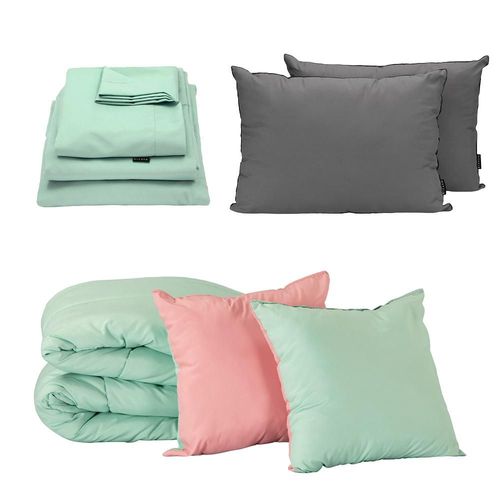Set Edredón Queen Size Couzy Dicasa Rosa / Menta + Sábanas Softy + Almohada 2 Pack CZD