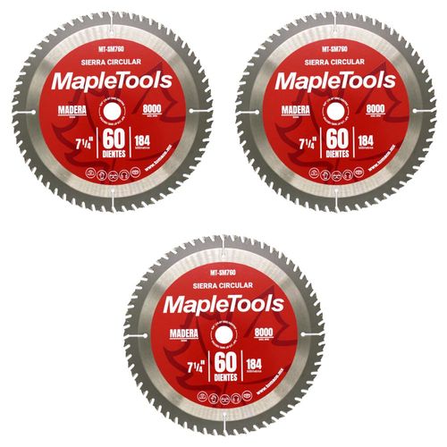 3 DISCOS SIERRA 7 1/4 PULG CENTRO 5/8 PULG 60 DIENTES MAPLE TOOLS