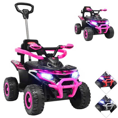 Montable Electrico para Niños Híbrido 4x4 con Bastón Dirigible y Pedal Acelerador Barras de Seguridad Luces Batería 6v - Rosa