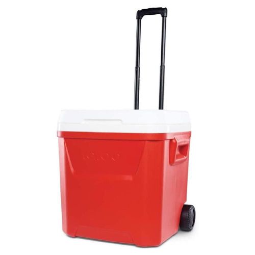 HIELERA IGLOO 60 QT CON RUEDAS ROJO ESTRELLA 90 LATAS