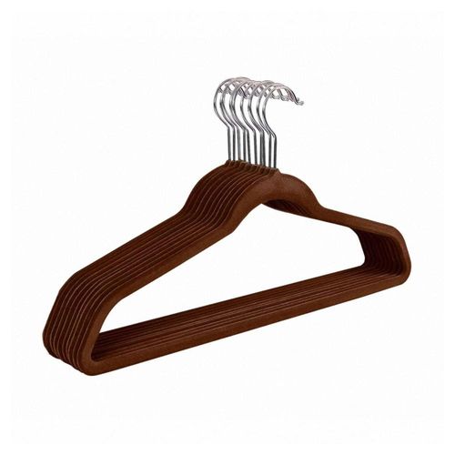 Set de 10 ganchos para ropa de terciopelo café