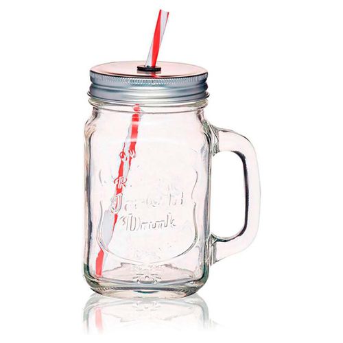 Juego de 4 tarros tipo Mason Jars con popote 470 ml