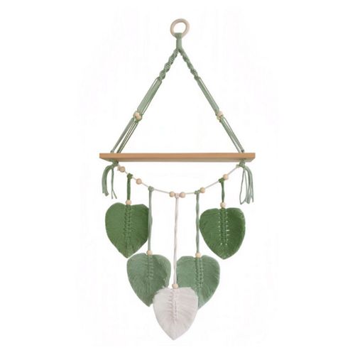 Ilios Innova | Tapiz colgante Boho Hojas Verde con repisa integrada, decorativo artesanal para pared, estilo bohemio y elegante para sala o dormitorio