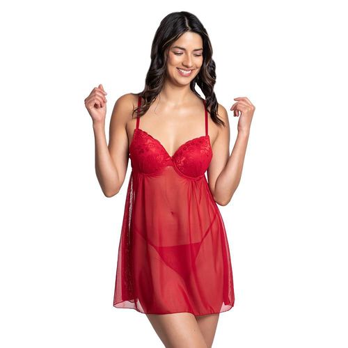 Baby doll rojo de mesh con detalles en contraste 3118 Carnival