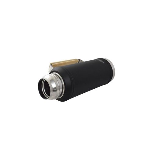 Termo de acero inoxidable, 1100 ml, negro mate con detalles en madera