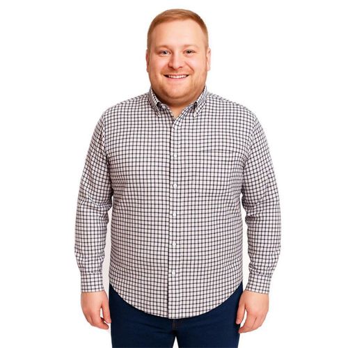 Big Kong Camisa negra tallas grandes hombre cuadros rosas manga larga