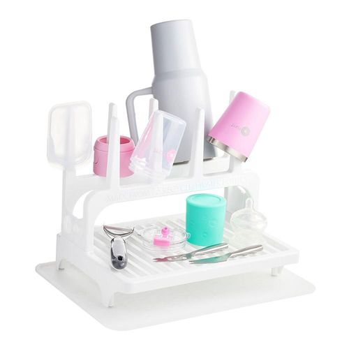 Escurridor PopYum de Plástico Reciclado con Tapete de Silicona Plegable, Color Blanco