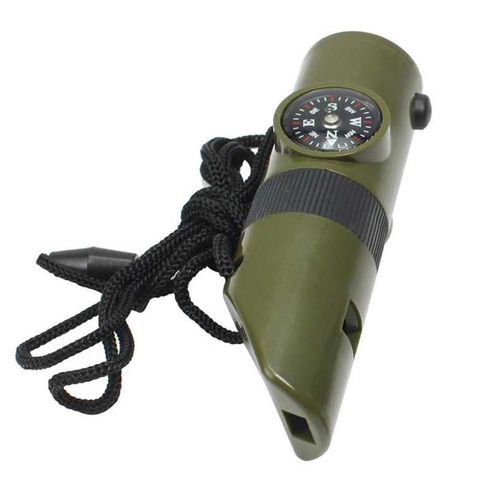 Suministros de supervivencia para exteriores, silbato 7 en 1, multifuncional, portátil, brújula de emergencia, lupa, linterna, termómetro.HOGAWAY