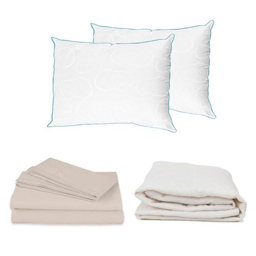 Protector de colchón King Size Spring Air Ultra +  2 Almohadas Osos + Sábanas Basic Crema RGH