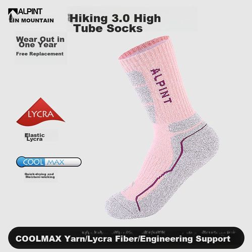Calcetines de montañismo para hombre de tubo alto color rosa