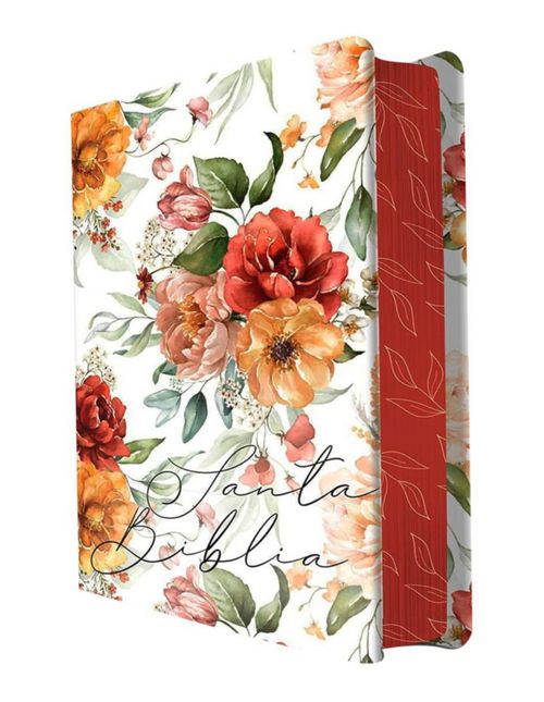 Biblia RVR 1960 Letra Grande Tamaño Manual Ultrafina – Tapa Dura con Flores Rosadas y Cantos Pintados