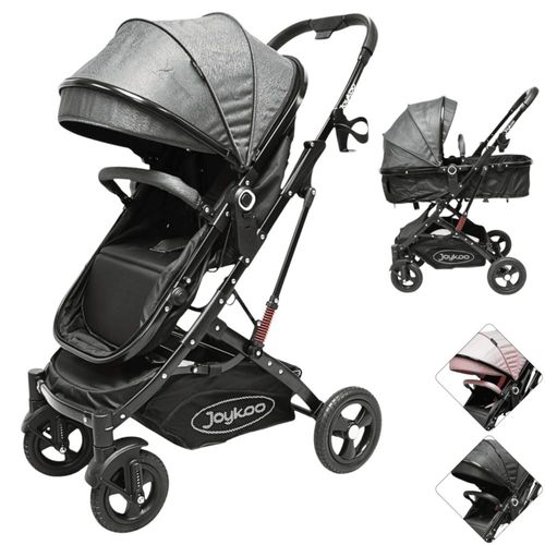 Carriola para Bebé con Asiento Reversible Convertible a Bambineto Ruedas de Goma Plegable Cinturón de 5 Puntos - Gris