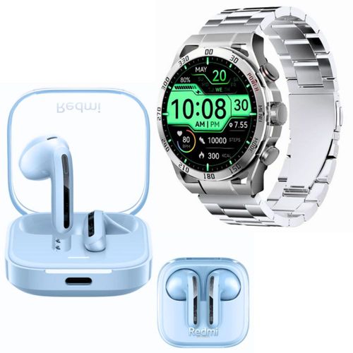 Xiaomi Redmi Buds 6 Active  Azul con Smartwatch Filwans GTR Plata