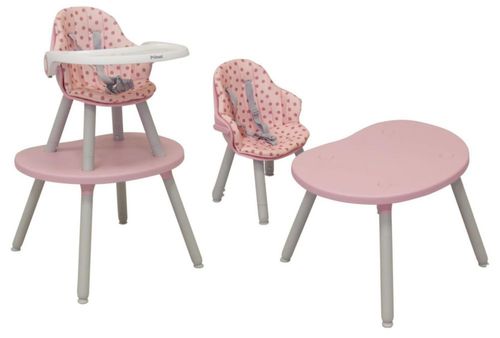 Silla Periquera Prinsel Bistro 3 En 1 Acolchonada Mesita Rosa Bolitas