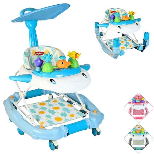 Andadera para Bebé Mecedora con Luces Bastón Dirigle Altura Ajustable Ruedas de Goma Apta desde 6 meses o hasta 12 kg - Azul