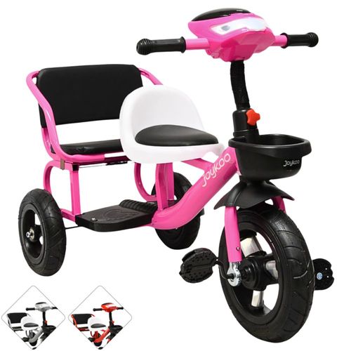 Triciclo para Niños Doble Asiento Gemelar Torreta con Luz y Sonido Ruedas de Goma Apto a partir de 2 Años - Rosa