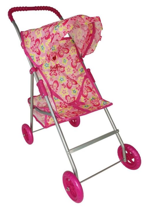 Carriola Para Muñecas Baby Kaori Aa01 Canastilla De Malla Rosa Mariposas y Flores