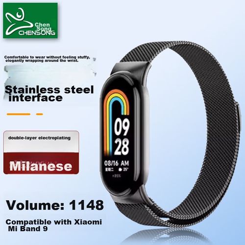 Correa Metálica Chensong Milanesa Para Xiaomi Band 8 Nfc Y Band 9 Negra