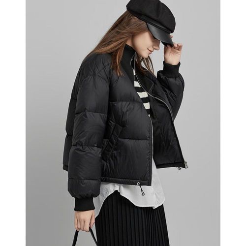 dme Chamarra Plumas 90% Plumón Cuello Alto Invierno Negro para Mujer