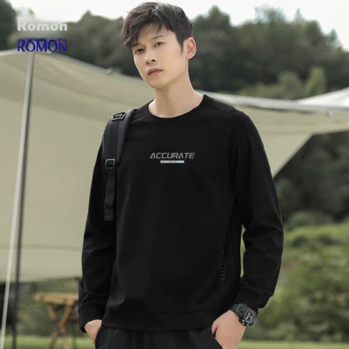 ROMON Sudadera Manga Larga Cuello Redondo Negra Para Hombre