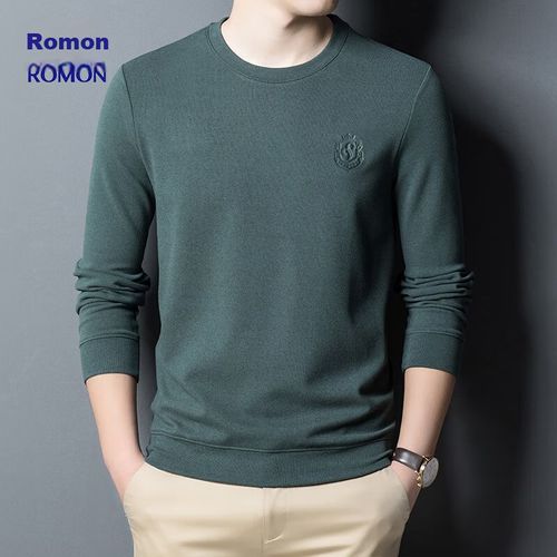 ROMON Sudadera Manga Larga Cuello Redondo Verde Para Hombre