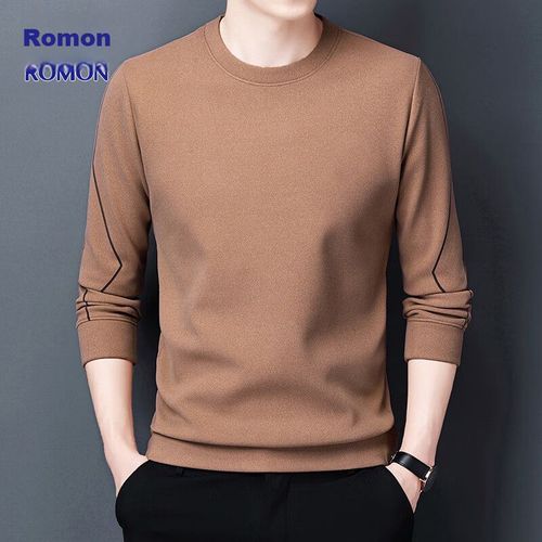ROMON Sudadera Manga Larga Cuello Redondo Camel Para Hombre