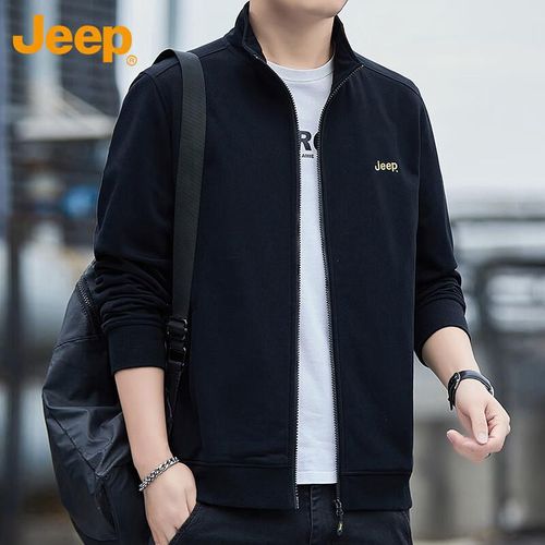 JEEP Sudadera Cárdigan Cuello de Pie Negro Para Hombre