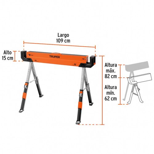 AM3K ofrece el burro/trabajo multiusos Truper MT‑590: acero resistente, altura ajustable (62–82 cm), plegable y carga máxima 600 kg.