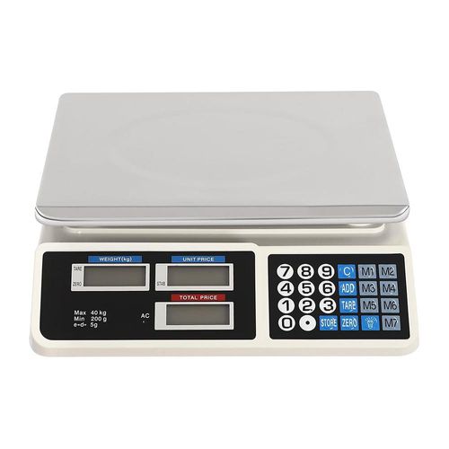 Báscula digital comercial 40 Kg /5 g LO NECESITO, 33 x 33 x 7 cm, electrónica 110V, doble pantalla LCD, batería y memoria.