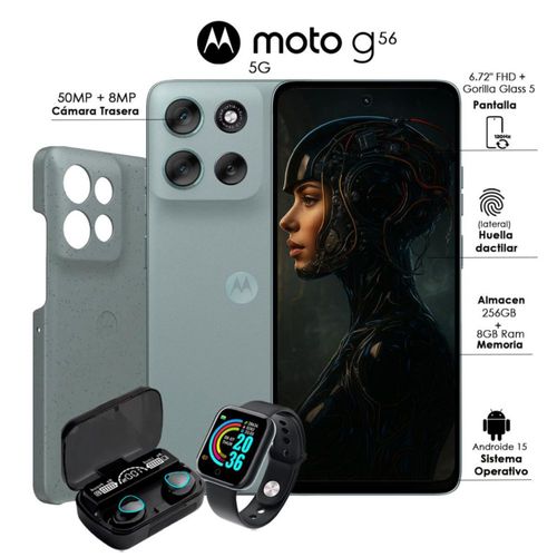 Motorola Moto G56 5G 8GB RAM 256GB Dual sim Gris con Audífono Bluetooth Y Smartwatch