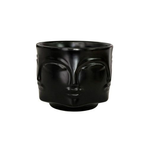 Ilios Innova | Maceta de rostro cerámica negra con enchapado al vacío, diseño decorativo y moderno para salas, estudios u oficinas.