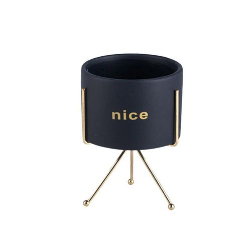 Ilios Innova | Macetero Azul Marino con soporte de cerámica y hierro. Diseño moderno con drenaje y base antideslizante. Ideal para tu hogar u oficina.