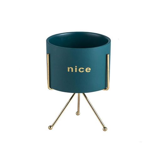 Ilios Innova | Macetero Verde con soporte de cerámica y hierro. Diseño moderno con drenaje y base antideslizante. Ideal para tu hogar u oficina.