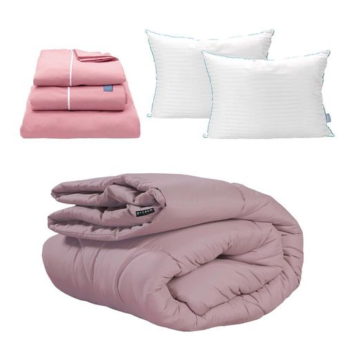 Edredón King Size Homy Lila + Sábanas Royal Touch Rosa + Almohada Royal Twin RGH